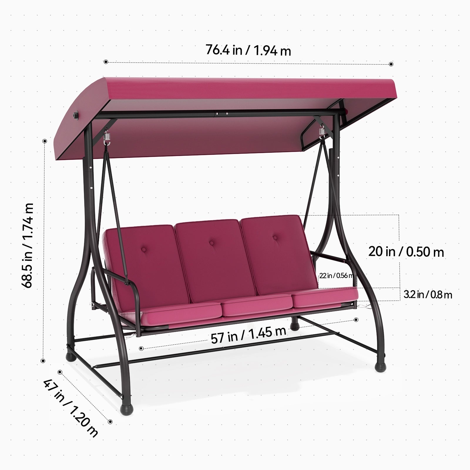 Outdoor Seating 3 Person Porch Swing Chair Gazebo